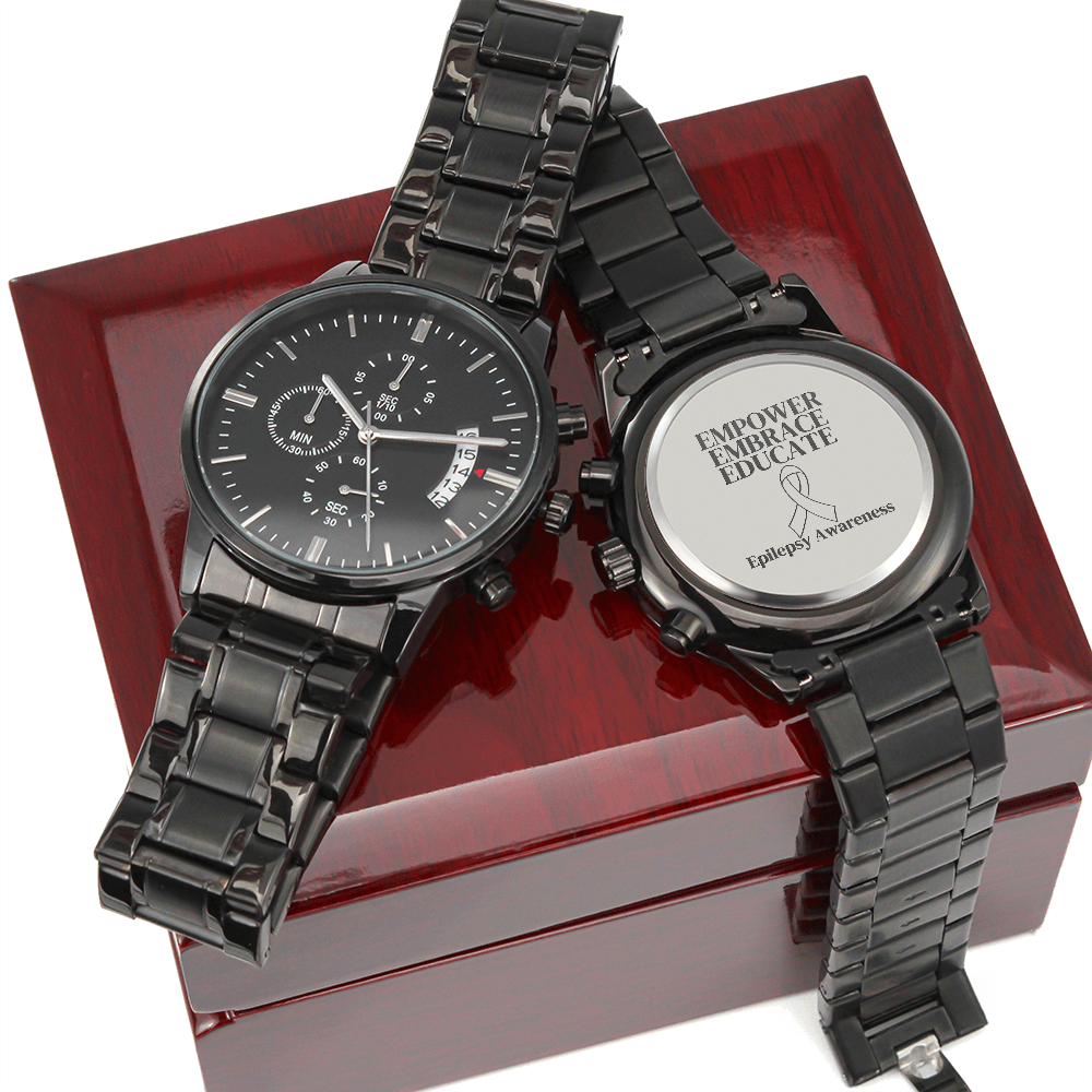 Empower, Embrace, Educate - Epilepsy Awareness Black Chronograph Watch