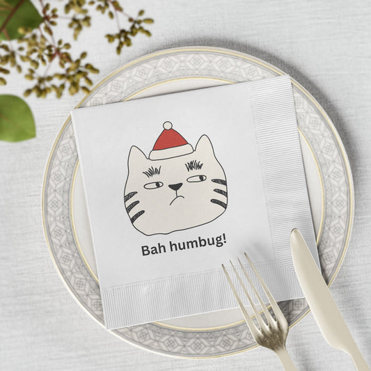 Bah Humbug White Coined Napkins - Home Decor - Epileptic Al’s Shop