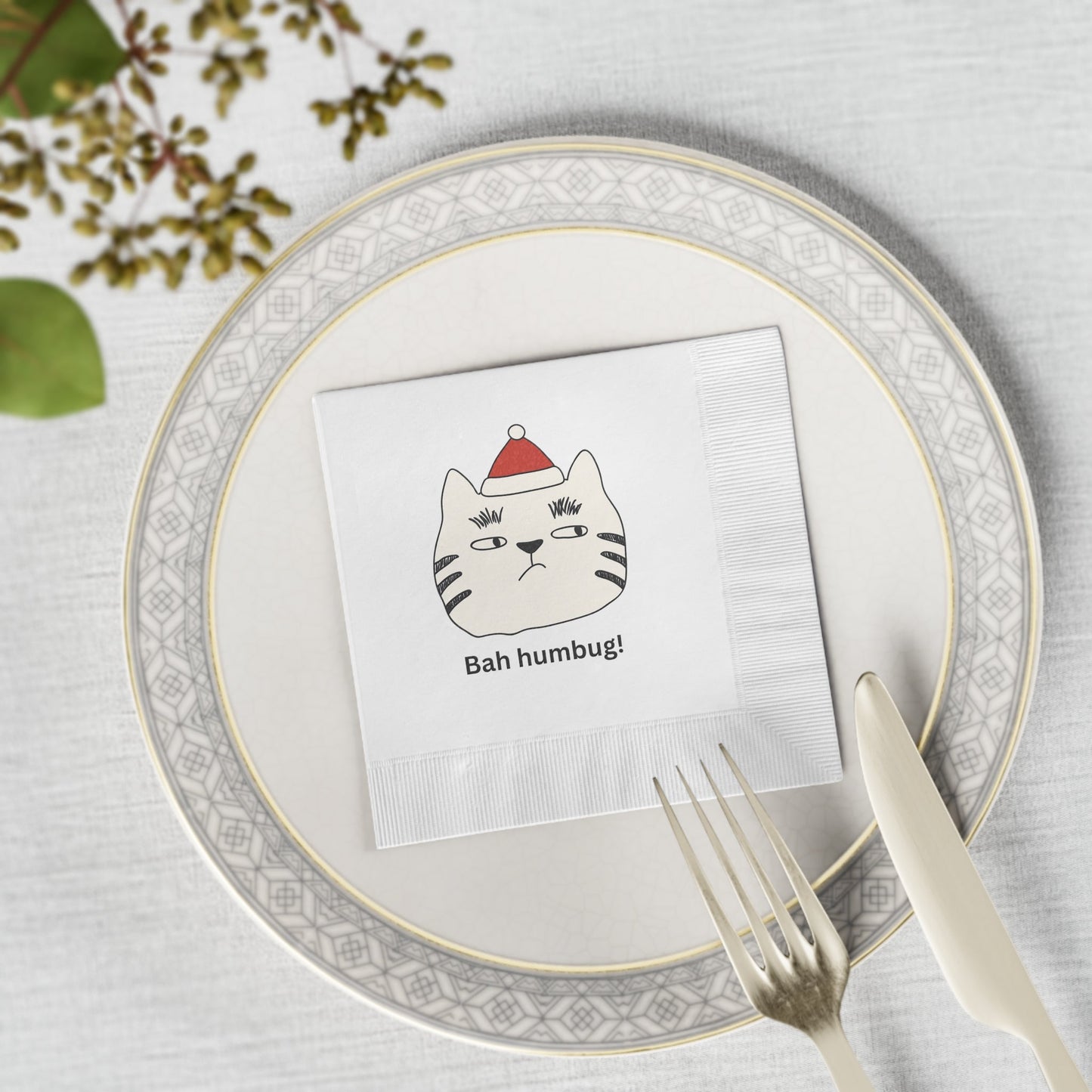 Bah Humbug White Coined Napkins - Home Decor - Epileptic Al’s Shop