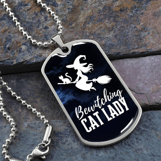 Bewitching Cat Lady Dog Tag Necklace - Jewelry - Epileptic Al’s Shop