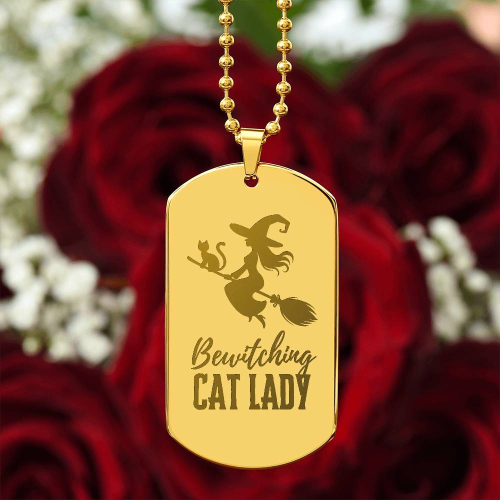 Bewitching Cat Lady Engraved Dog Tag Necklace - Jewelry - Epileptic Al’s Shop