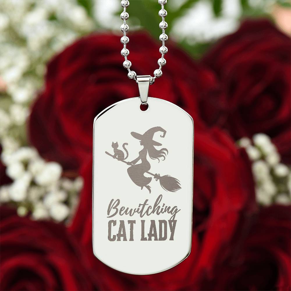 Bewitching Cat Lady Engraved Dog Tag Necklace - Jewelry - Epileptic Al’s Shop