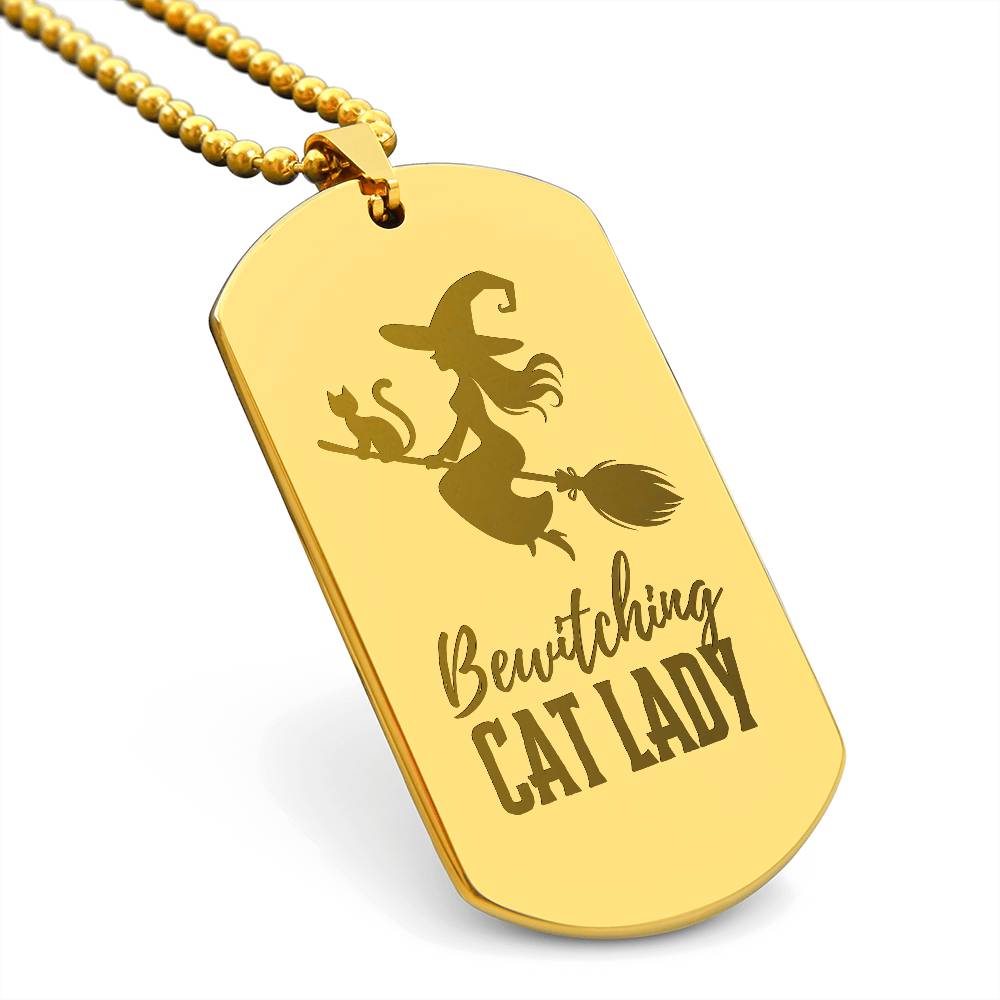 Bewitching Cat Lady Engraved Dog Tag Necklace - Jewelry - Epileptic Al’s Shop