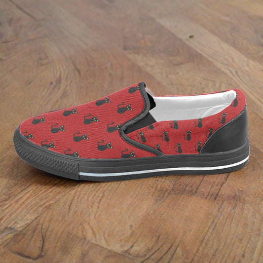 Black Cats Slip - on Canvas Kid's Shoes (Big Kid) (Model 019) - Shoes - Epileptic Al’s Shop