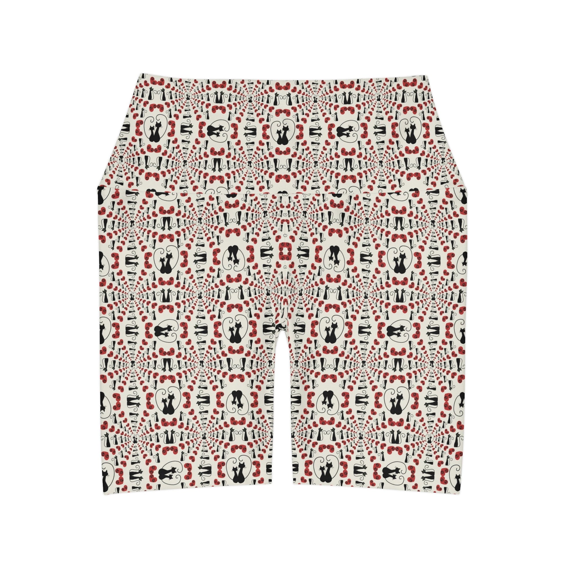 Black Kitties High Waisted Yoga Shorts - All Over Prints - Epileptic Al’s Shop