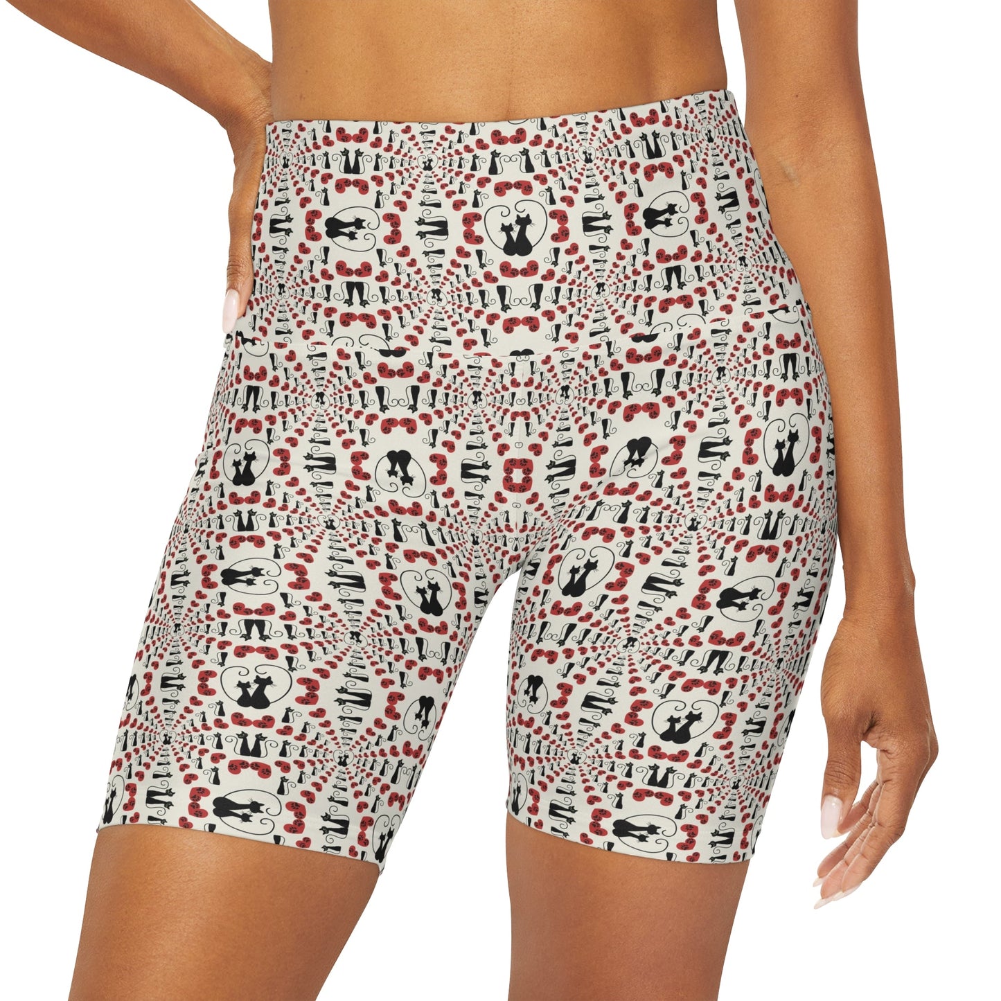 Black Kitties High Waisted Yoga Shorts - All Over Prints - Epileptic Al’s Shop