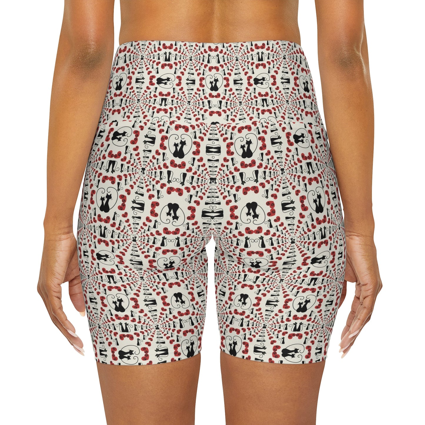 Black Kitties High Waisted Yoga Shorts - All Over Prints - Epileptic Al’s Shop