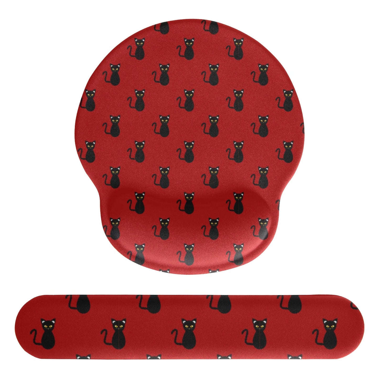 Black Kitties on Crimson Mouse Pad and Hand Rest Set - Office Accessories - Epileptic Al’s Shop