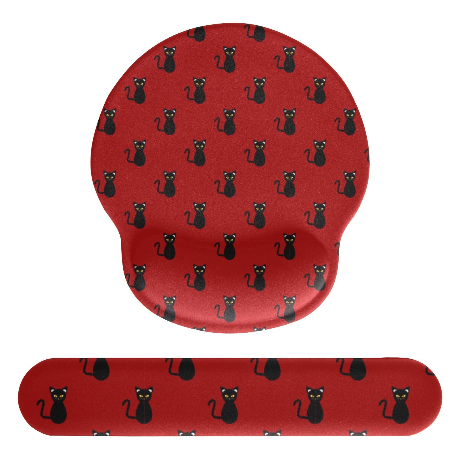 Black Kitties on Crimson Mouse Pad and Hand Rest Set - Office Accessories - Epileptic Al’s Shop