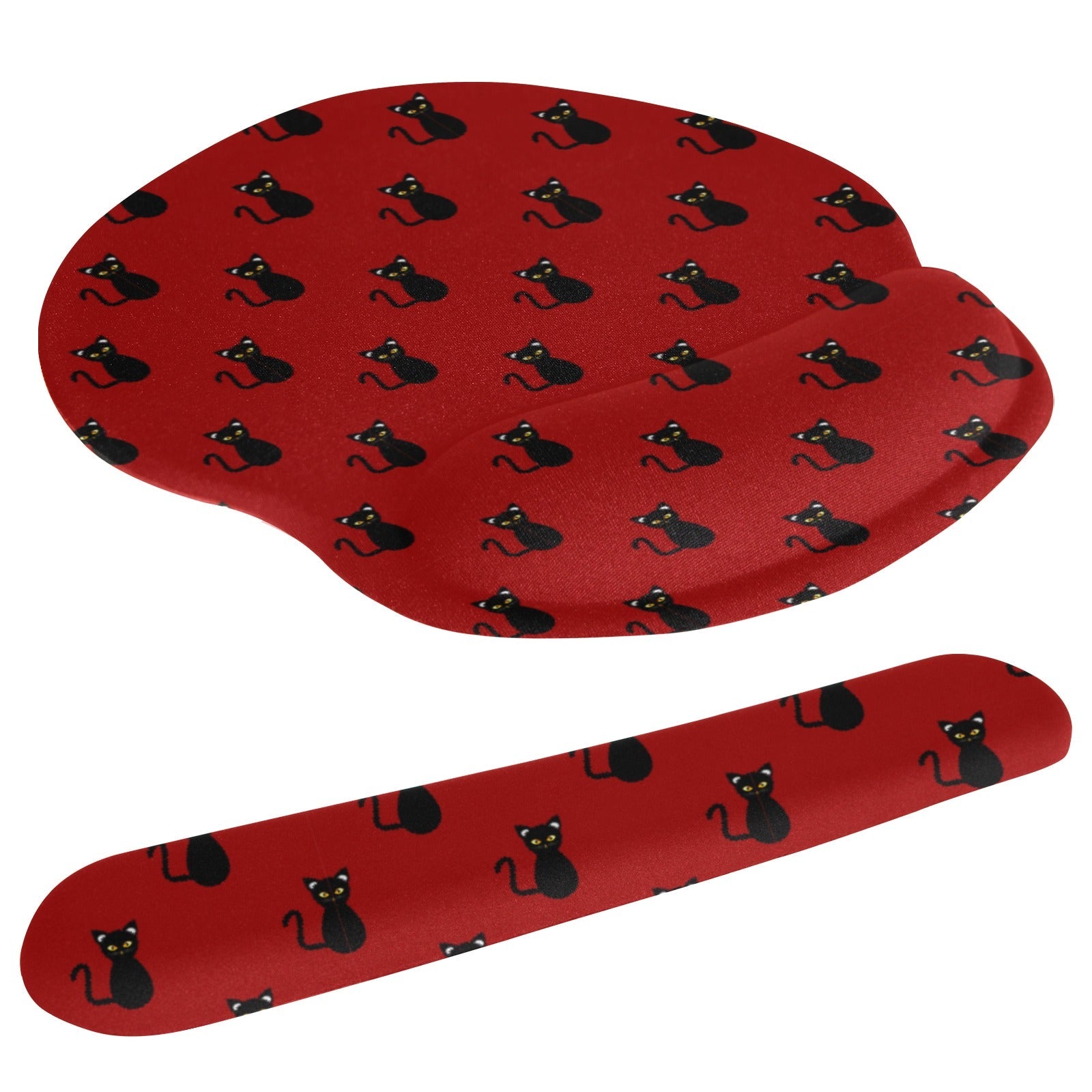 Black Kitties on Crimson Mouse Pad and Hand Rest Set - Office Accessories - Epileptic Al’s Shop