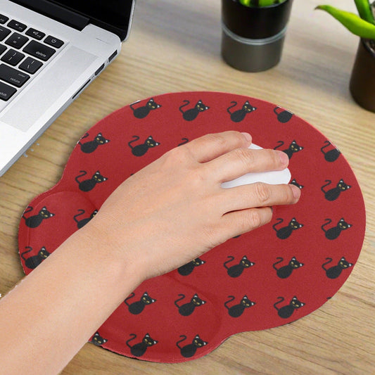 Black Kitties on Crimson Mousepad with Wrist Rest - Office Accessories - Epileptic Al’s Shop