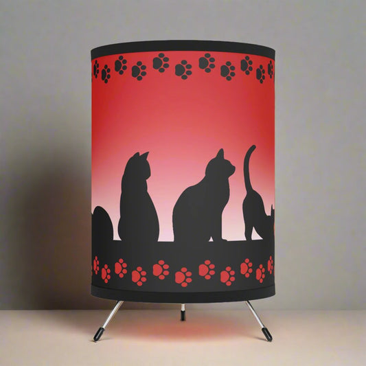 Black Kitties on Red Tripod Lamp with High - Res Printed Shade, US\CA plug - Home Decor - EpiAl's Shop