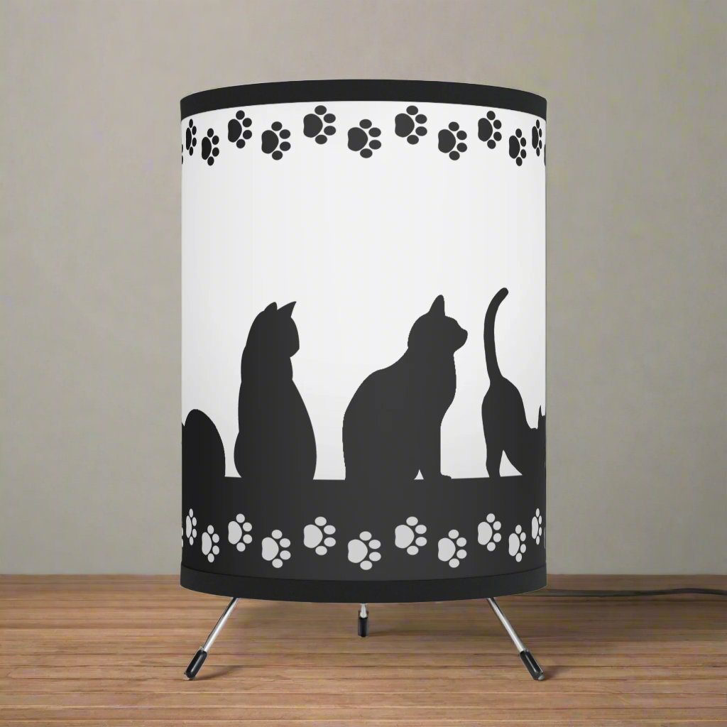 Black Kitties on Silver Tripod Lamp with High - Res Printed Shade, US\CA plug - Home Decor - EpiAl's Shop