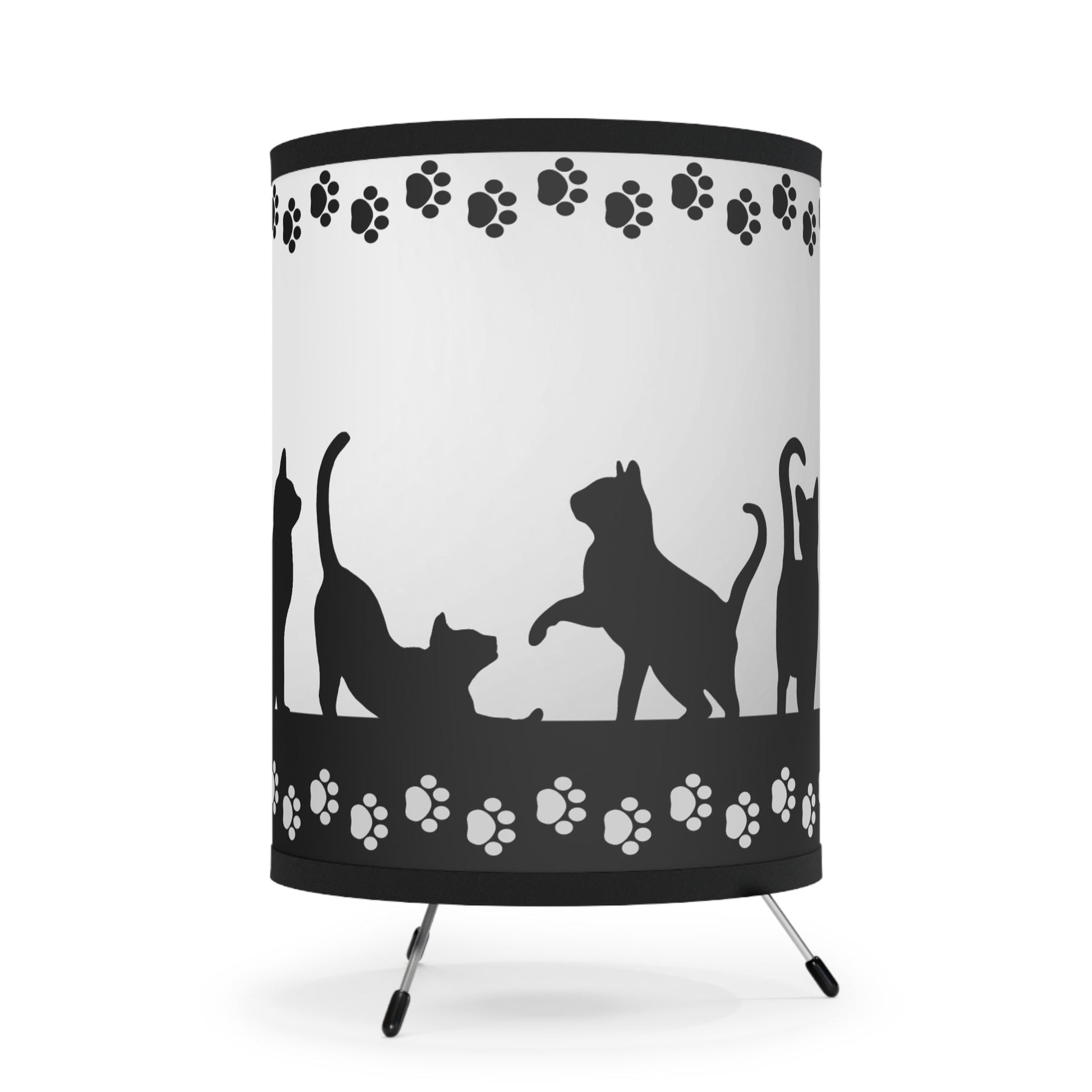 Black Kitties on Silver Tripod Lamp with High - Res Printed Shade, US\CA plug - Home Decor - EpiAl's Shop