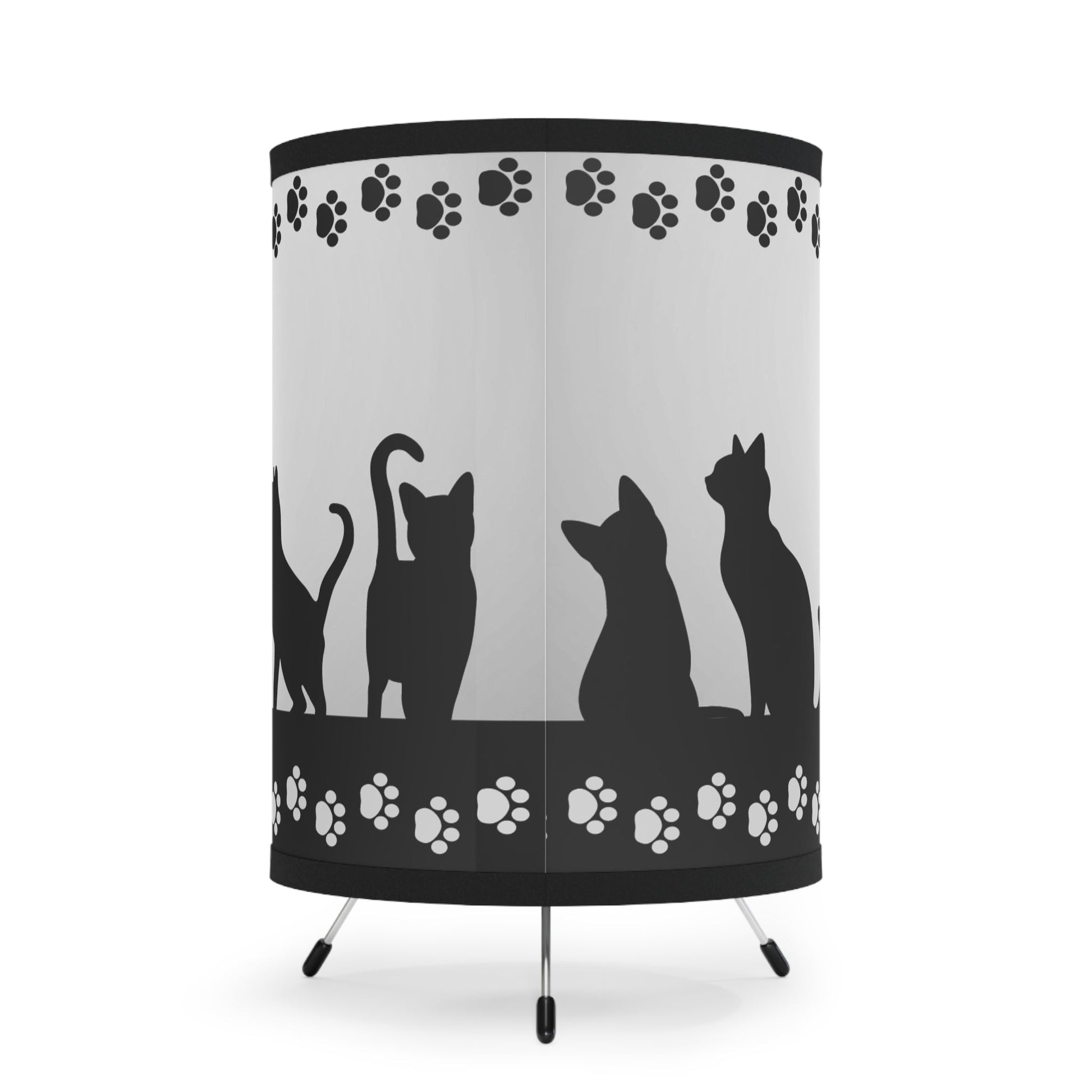 Black Kitties on Silver Tripod Lamp with High - Res Printed Shade, US\CA plug - Home Decor - EpiAl's Shop