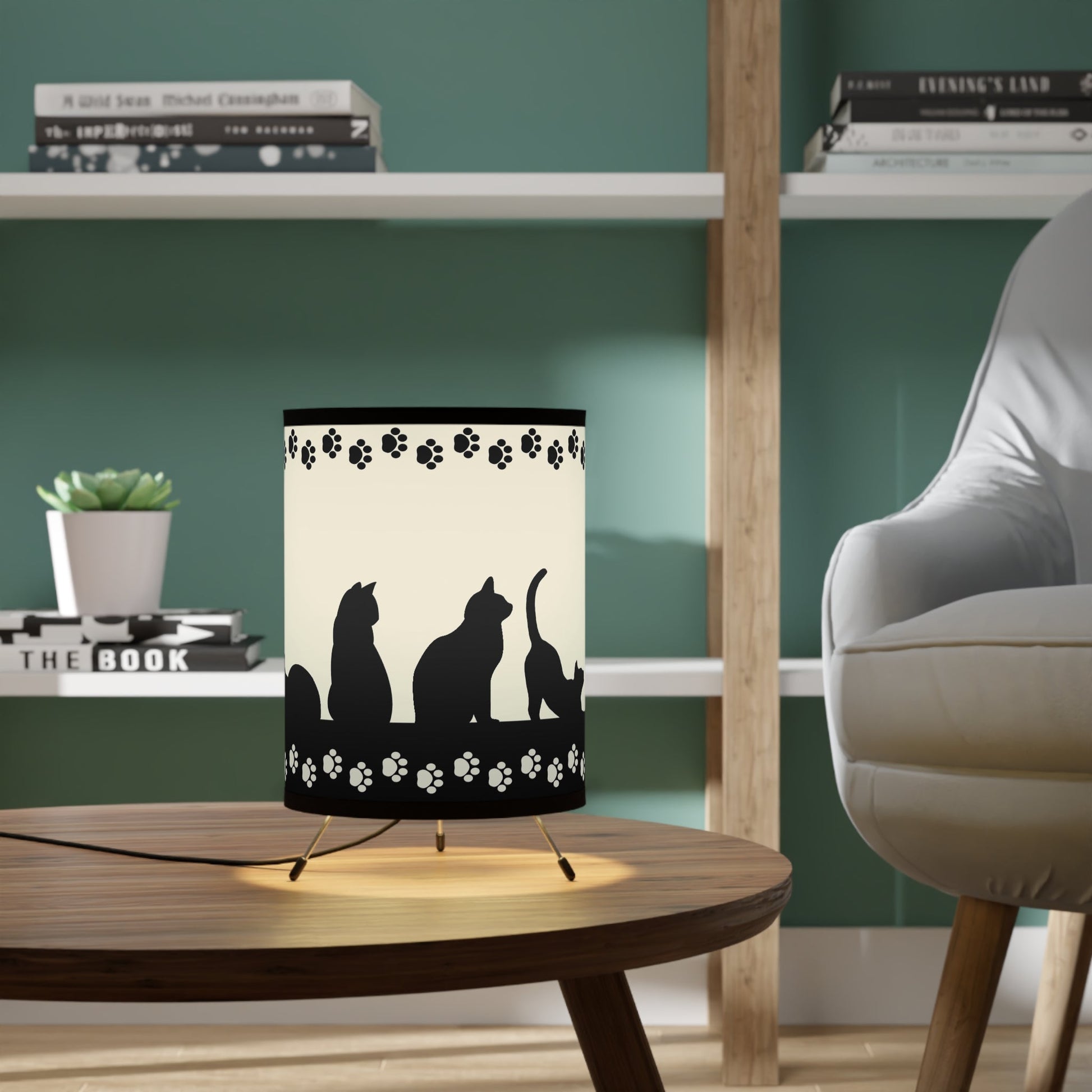 Black Kitties on Silver Tripod Lamp with High - Res Printed Shade, US\CA plug - Home Decor - EpiAl's Shop