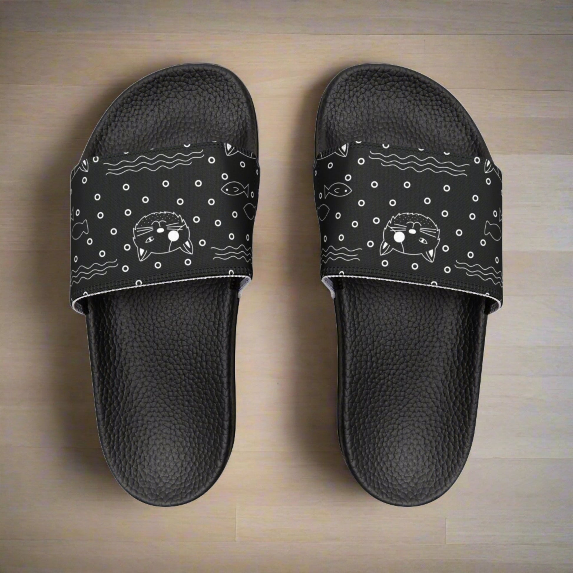 B&W Kitty Men's PU Slide Sandals - Shoes - Epileptic Al’s Shop