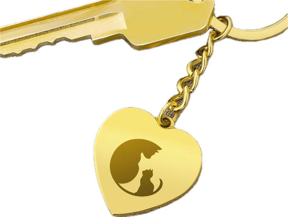 Cat and Kitten Engraved Heart Keychain - Jewelry - Epileptic Al’s Shop