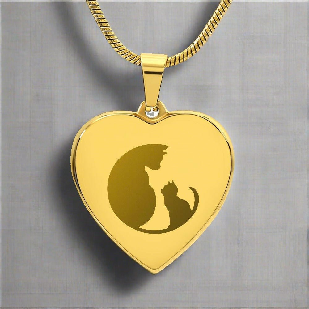 Cat and Kitty Engraved Heart Necklace - Jewelry - Epileptic Al’s Shop