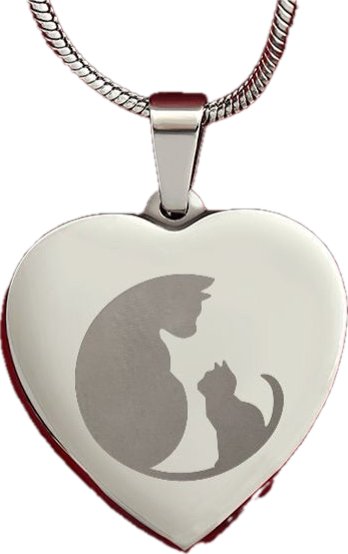 Cat and Kitty Engraved Heart Necklace - Jewelry - Epileptic Al’s Shop