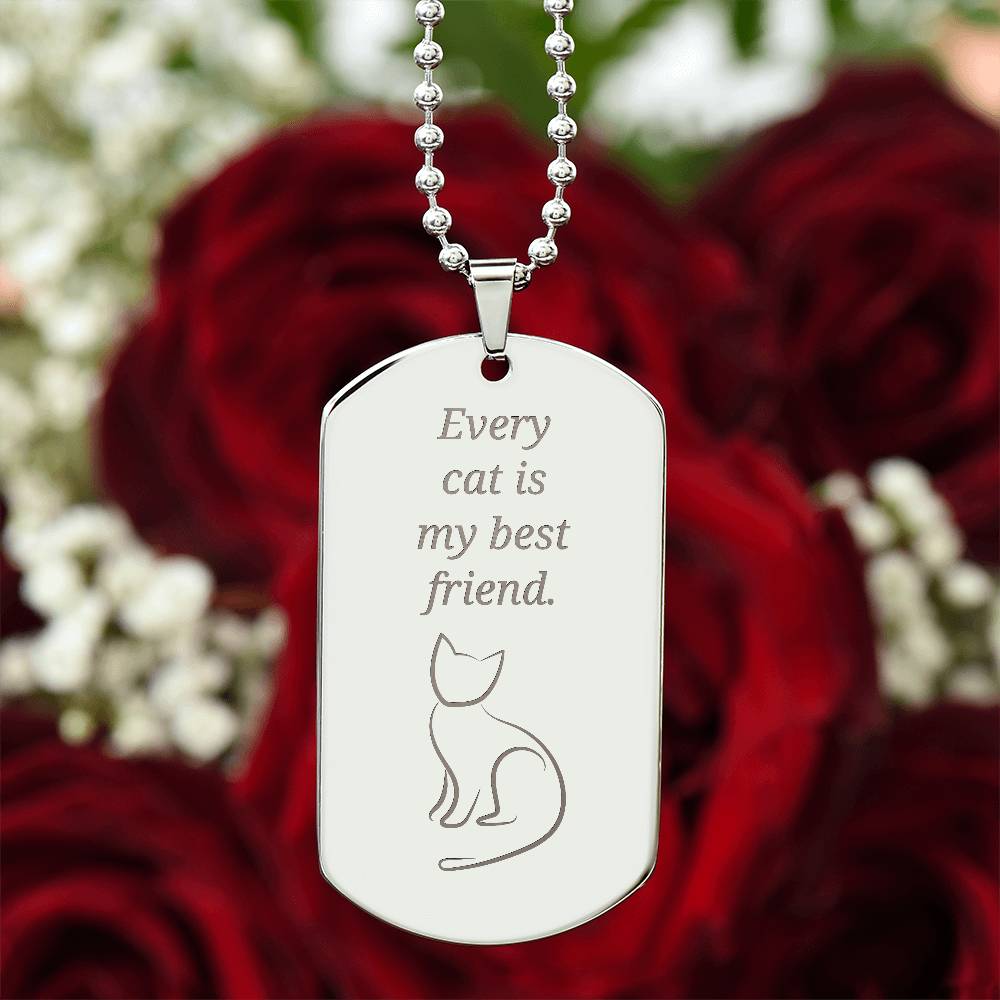 Cat Best Friend Engraved Dog Tag Necklace - Jewelry - Epileptic Al’s Shop