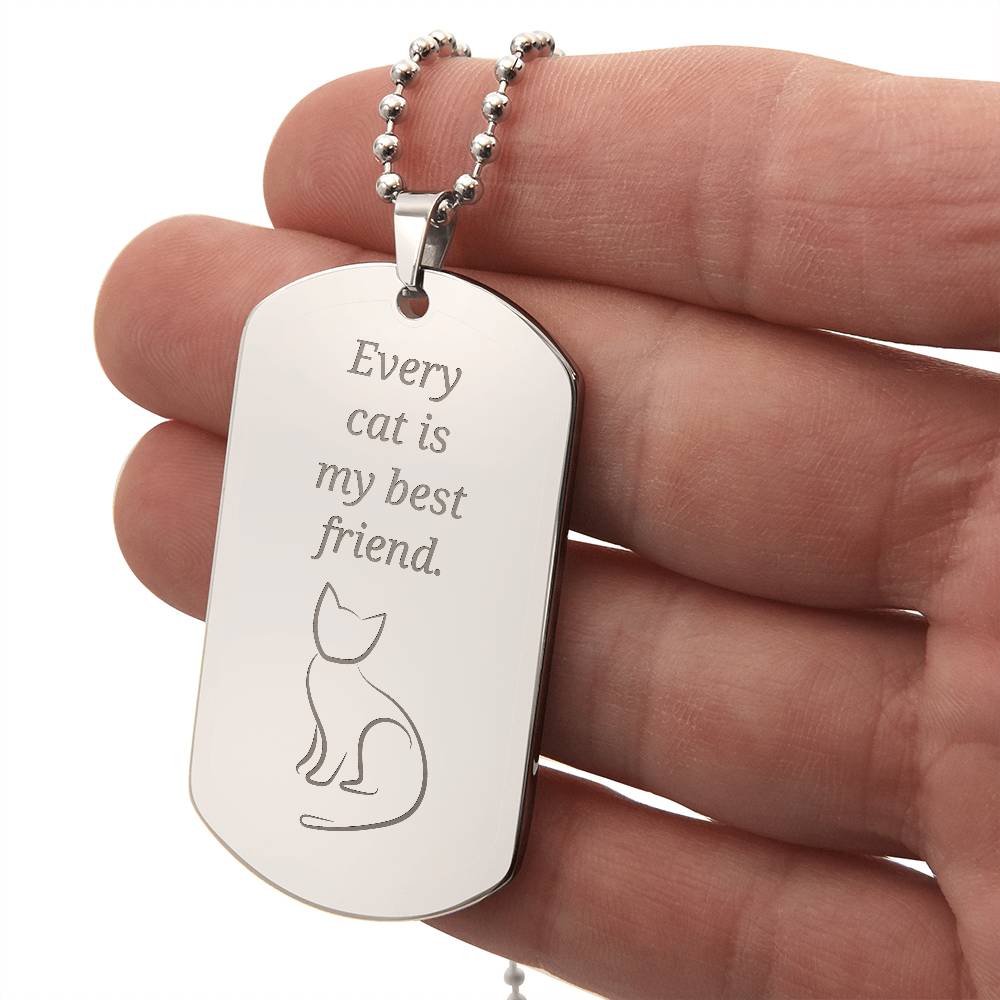 Cat Best Friend Engraved Dog Tag Necklace - Jewelry - Epileptic Al’s Shop