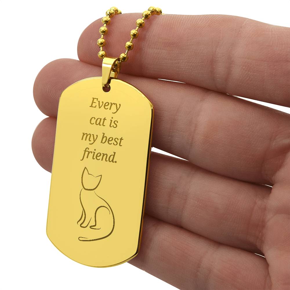 Cat Best Friend Engraved Dog Tag Necklace - Jewelry - Epileptic Al’s Shop