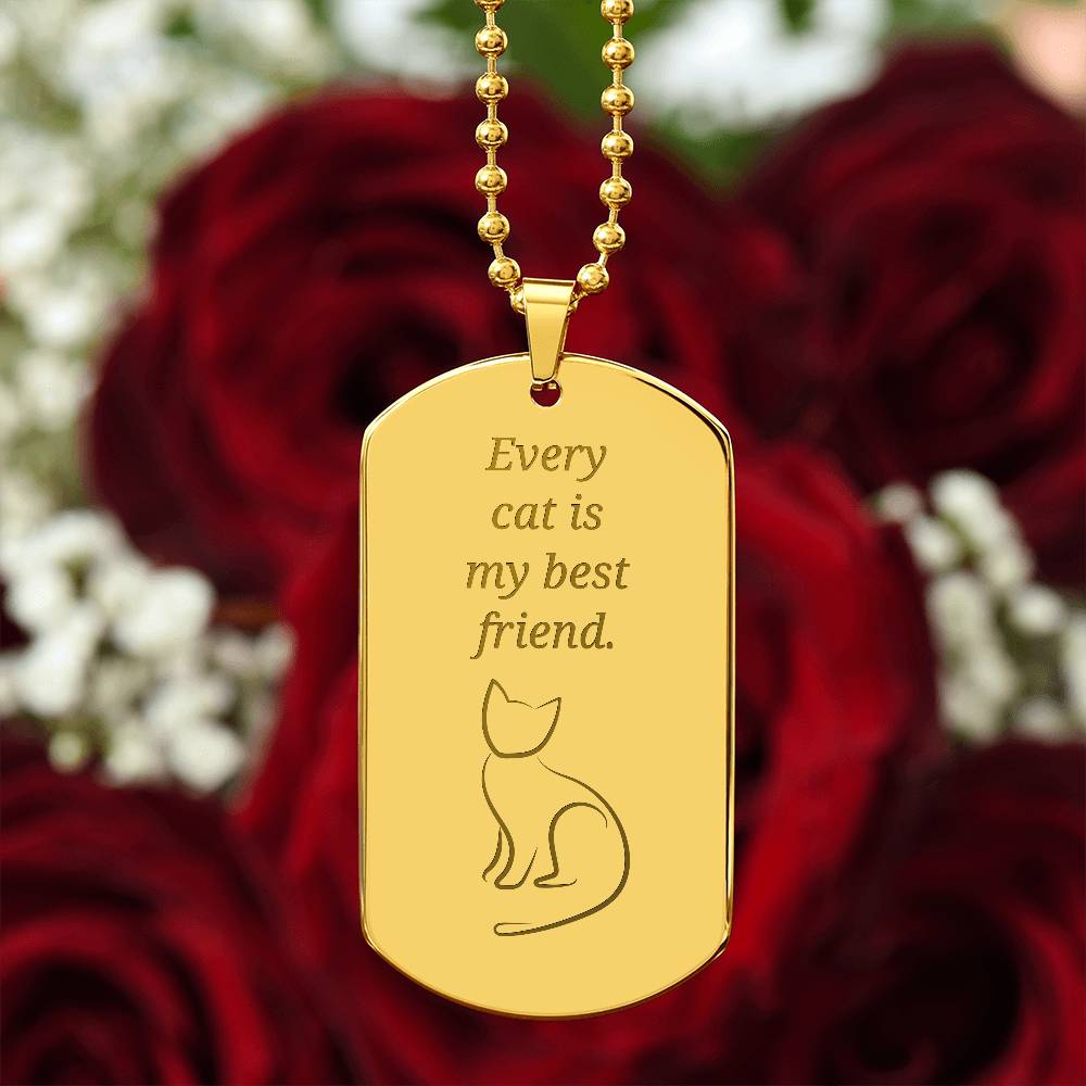 Cat Best Friend Engraved Dog Tag Necklace - Jewelry - Epileptic Al’s Shop