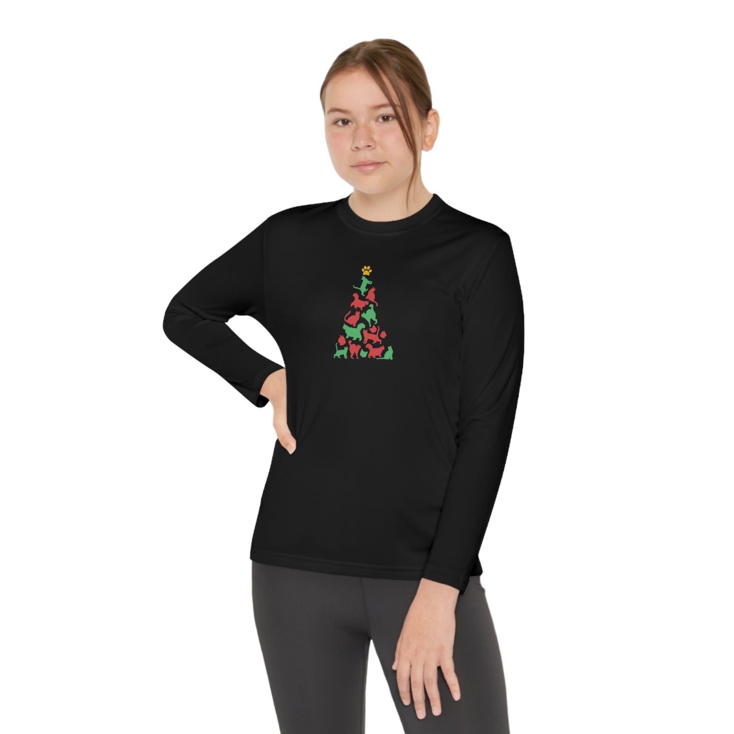 Cat Christmas Tree Youth Long Sleeve Competitor Tee - Kids clothes - Epileptic Al’s Shop