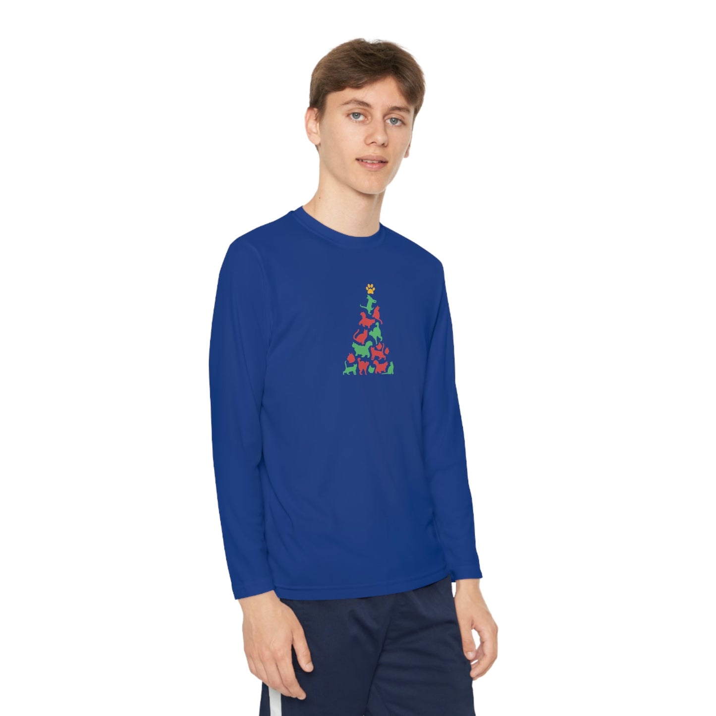 Cat Christmas Tree Youth Long Sleeve Competitor Tee - Kids clothes - Epileptic Al’s Shop