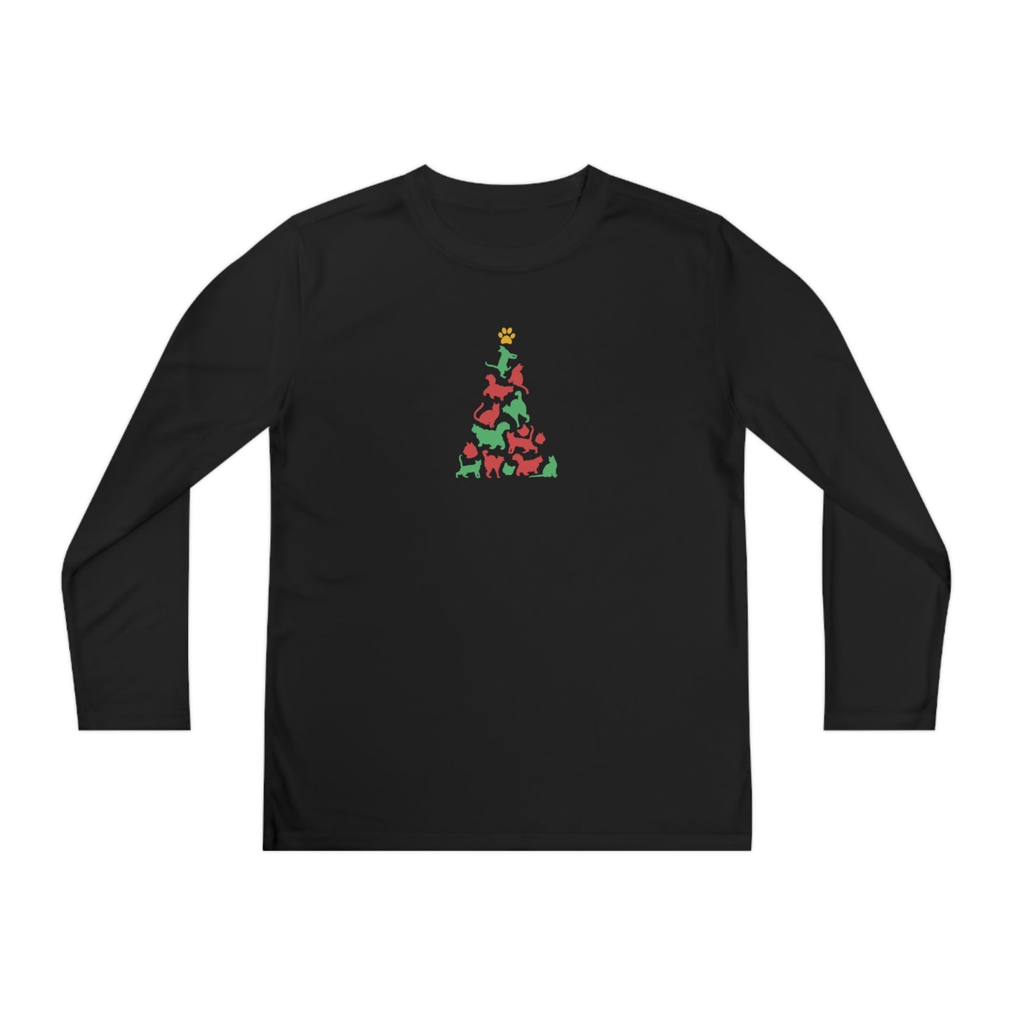 Cat Christmas Tree Youth Long Sleeve Competitor Tee - Kids clothes - Epileptic Al’s Shop