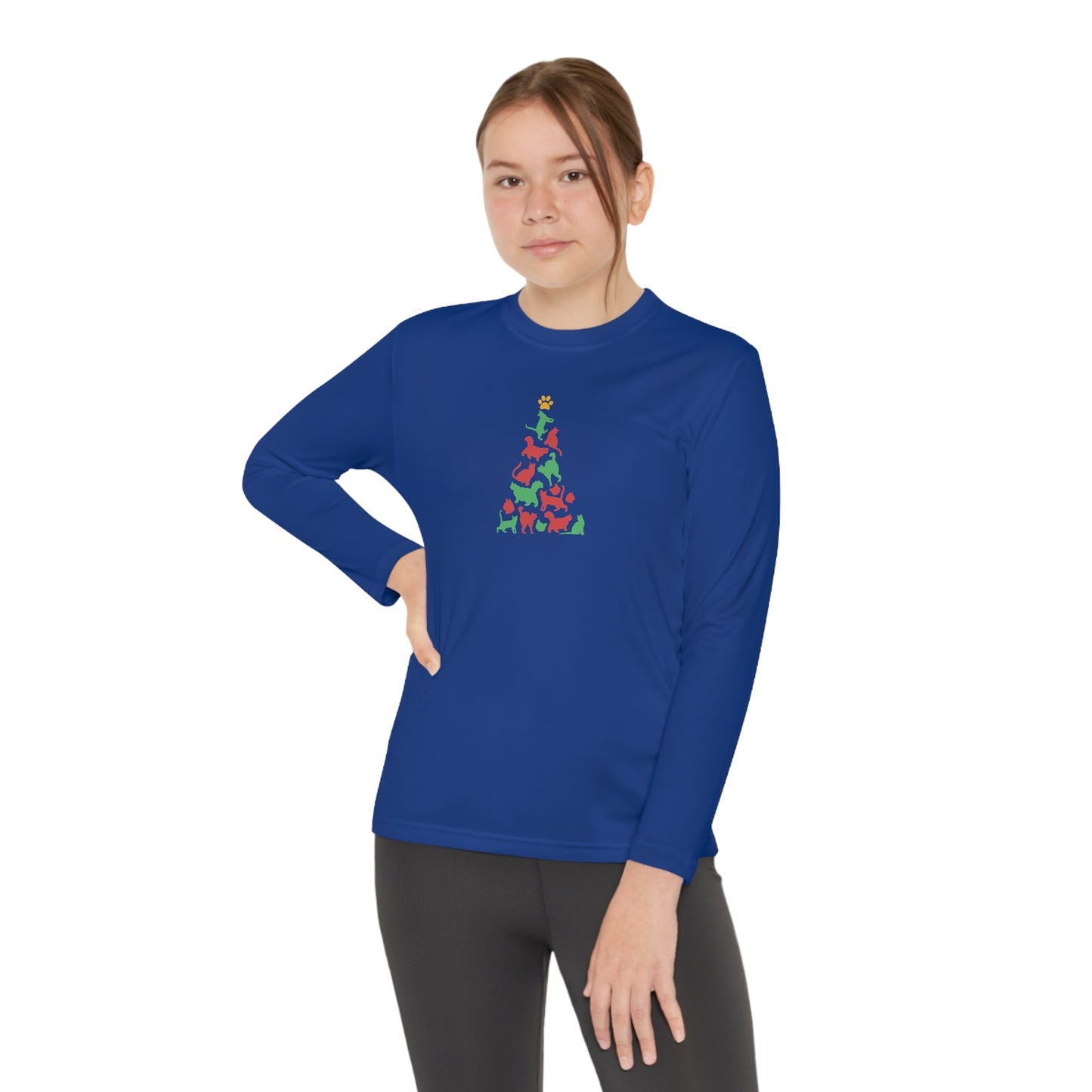 Cat Christmas Tree Youth Long Sleeve Competitor Tee - Kids clothes - Epileptic Al’s Shop