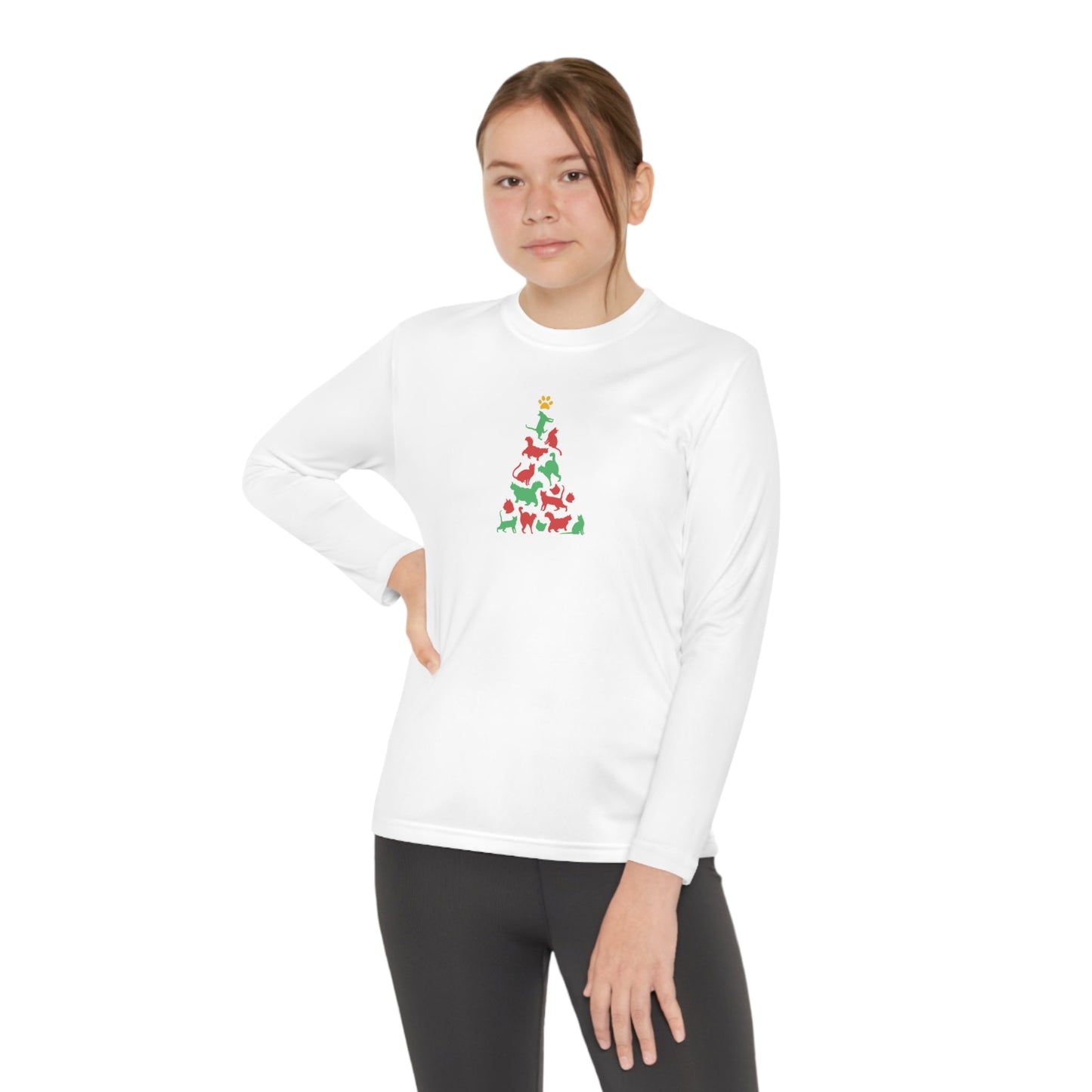 Cat Christmas Tree Youth Long Sleeve Competitor Tee - Kids clothes - Epileptic Al’s Shop