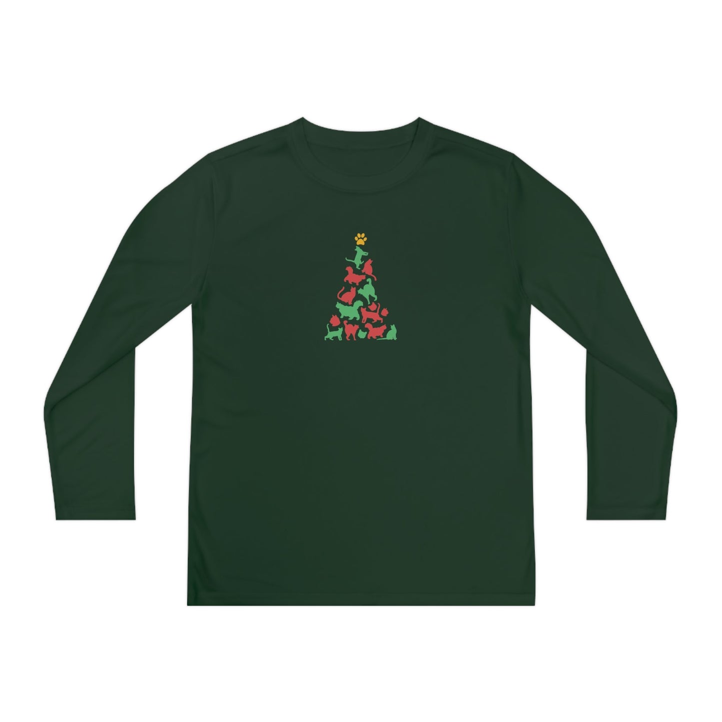 Cat Christmas Tree Youth Long Sleeve Competitor Tee - Kids clothes - Epileptic Al’s Shop