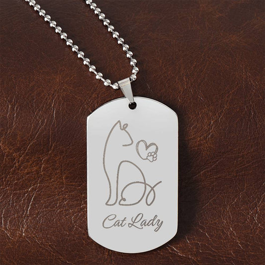 Cat Lady Engraved Dog Tag Necklace - Jewelry - Epileptic Al’s Shop