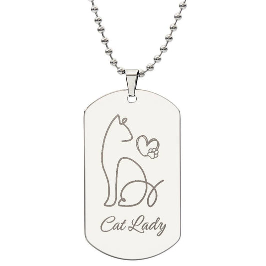 Cat Lady Engraved Dog Tag Necklace - Jewelry - Epileptic Al’s Shop