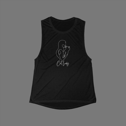 Cat Lady Women's Flowy Scoop Muscle Tank - Tank Top - Epileptic Al’s Shop