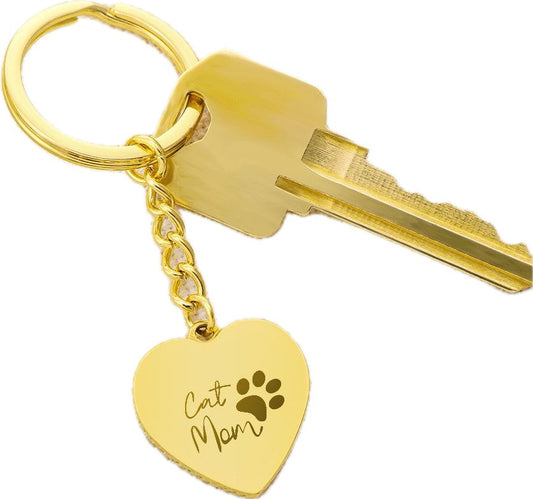 Cat Mom Paw Engraved Heart Keychain - Jewelry - Epileptic Al’s Shop