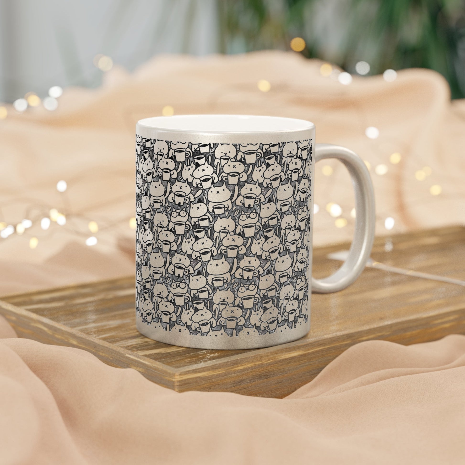 Coffee Cat Metallic Mug (Silver\Gold) - Mug - Epileptic Al’s Shop