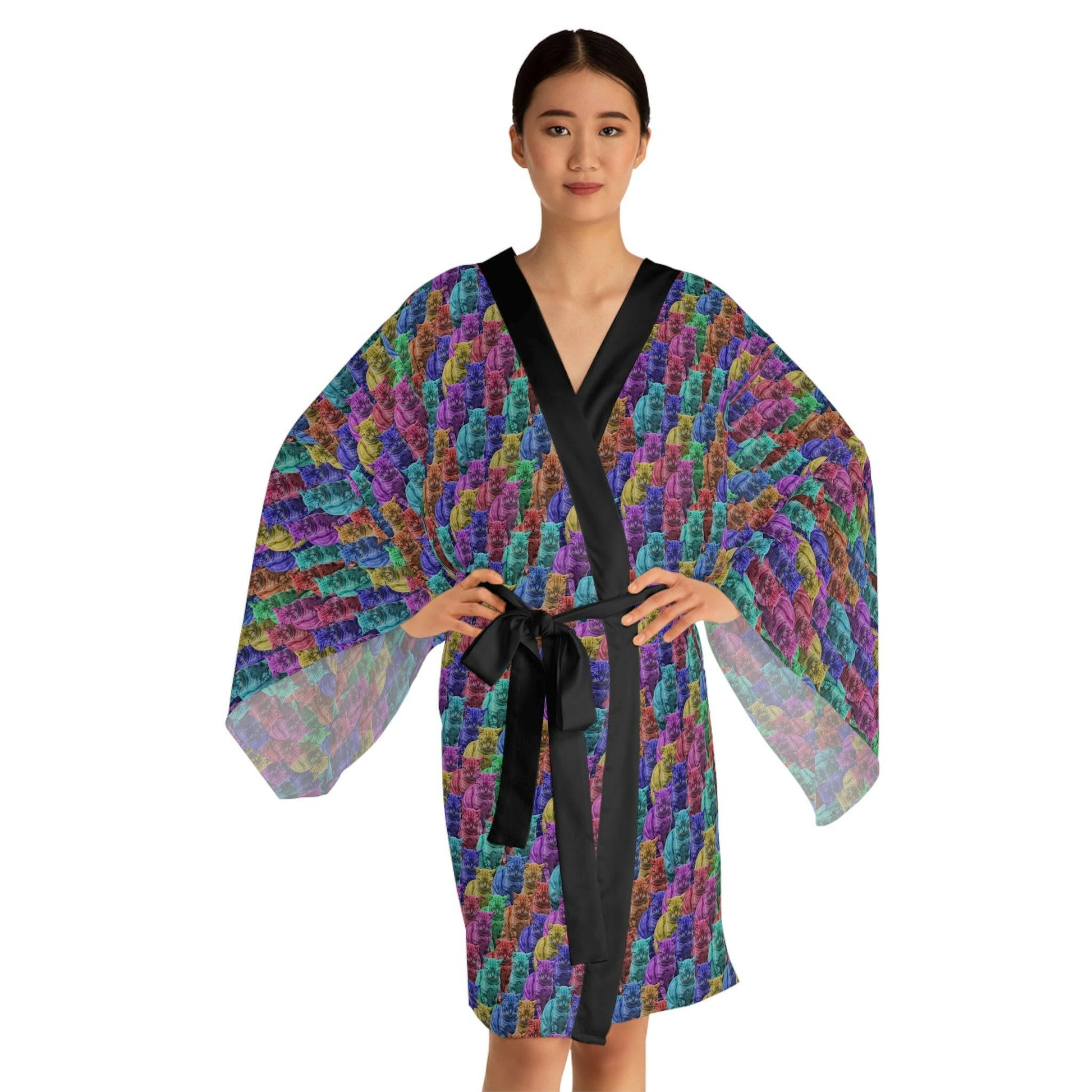 Colorful Cats Long Sleeve Kimono Robe - All Over Prints - Epileptic Al’s Shop