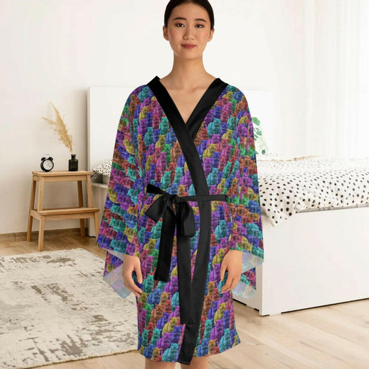 Colorful Cats Long Sleeve Kimono Robe - All Over Prints - Epileptic Al’s Shop