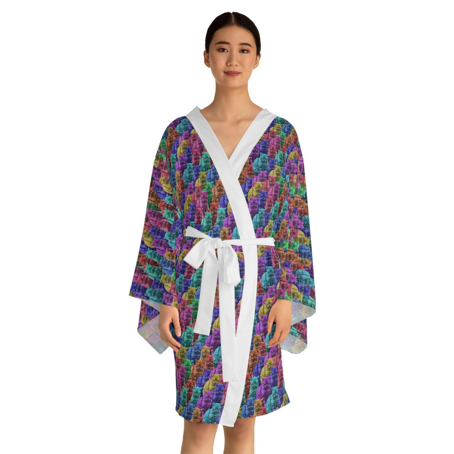 Colorful Cats Long Sleeve Kimono Robe - All Over Prints - Epileptic Al’s Shop