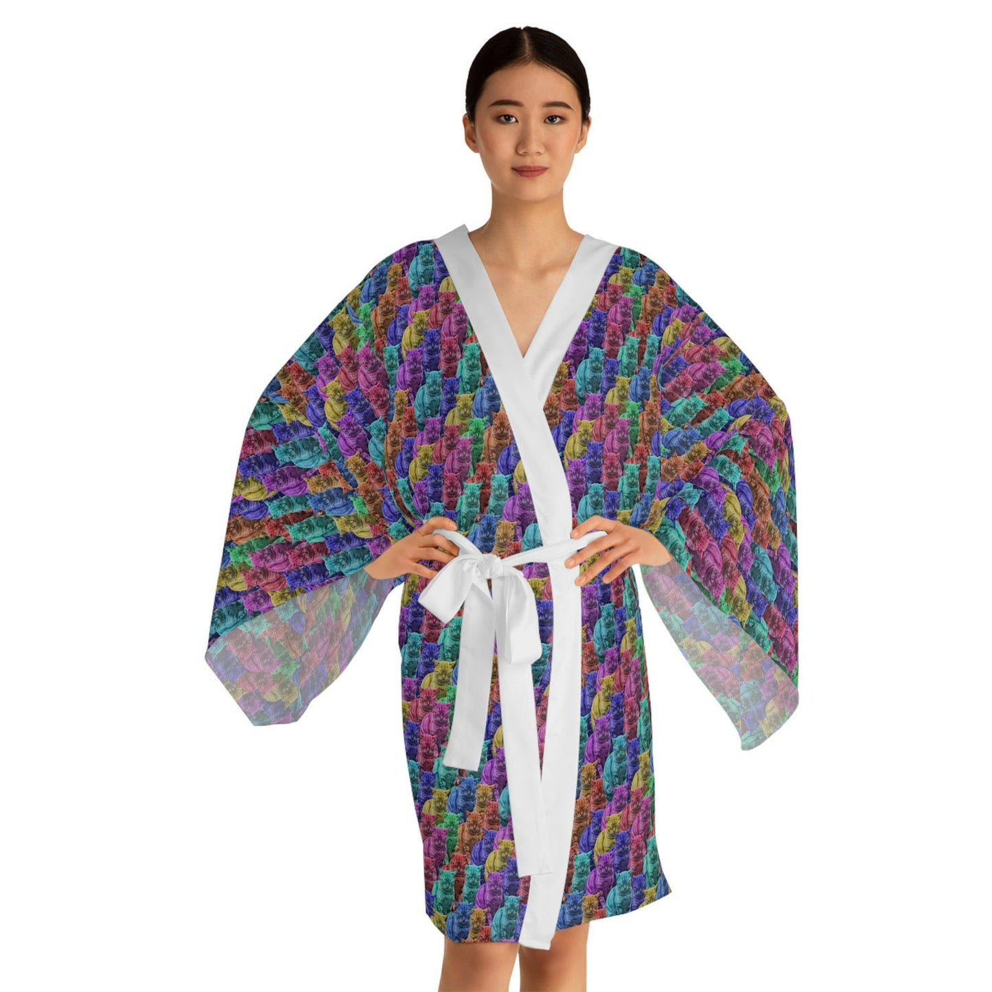 Colorful Cats Long Sleeve Kimono Robe - All Over Prints - Epileptic Al’s Shop