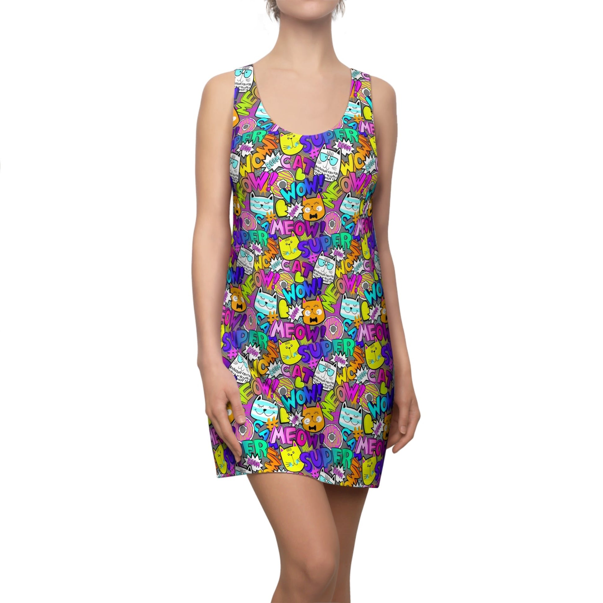 Comic Kitties Women's Cut & Sew Racerback Dress - All Over Prints - Epileptic Al’s Shop