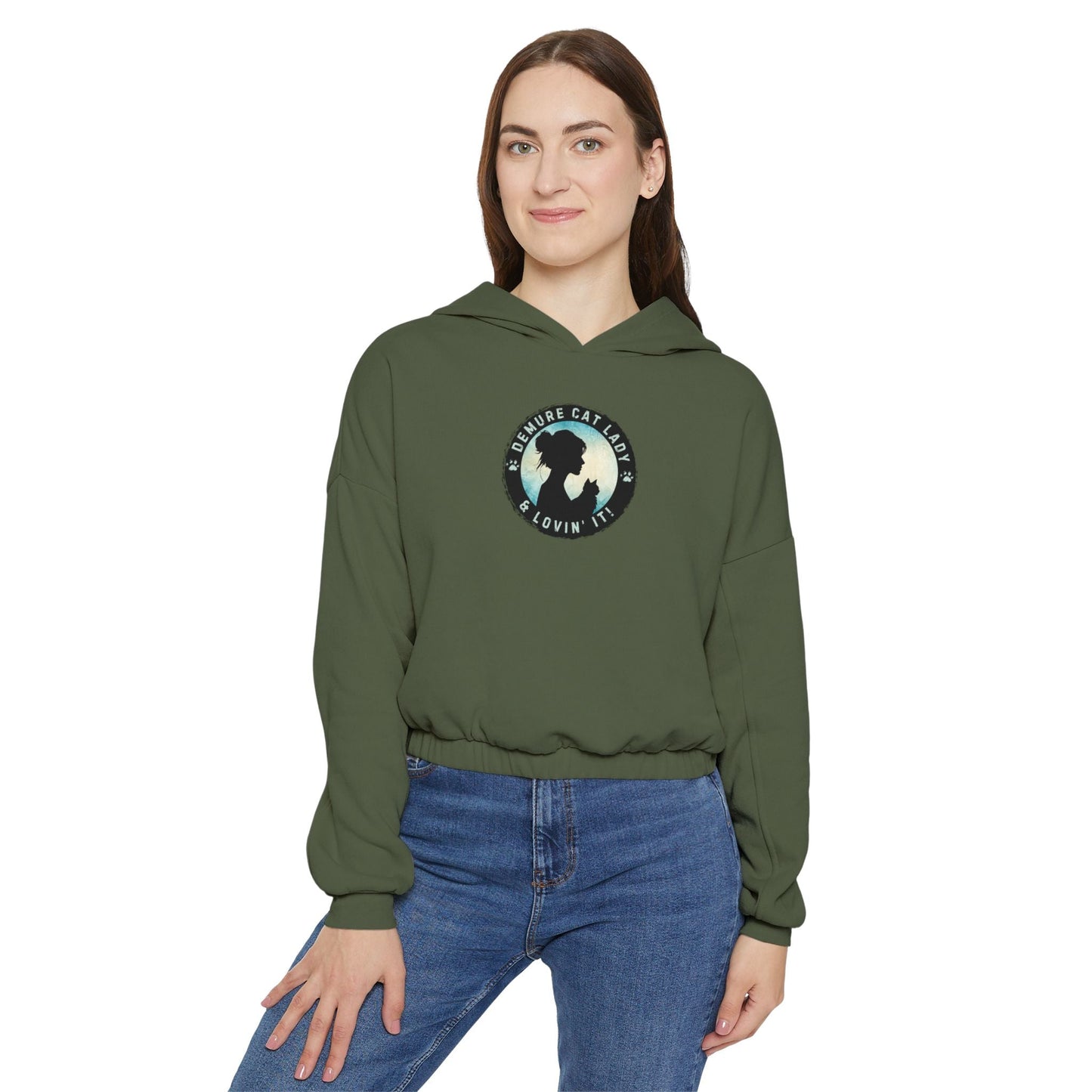 Demure Cat Lady Women's Cinched Bottom Hoodie - Hoodie - EpiAl's Shop