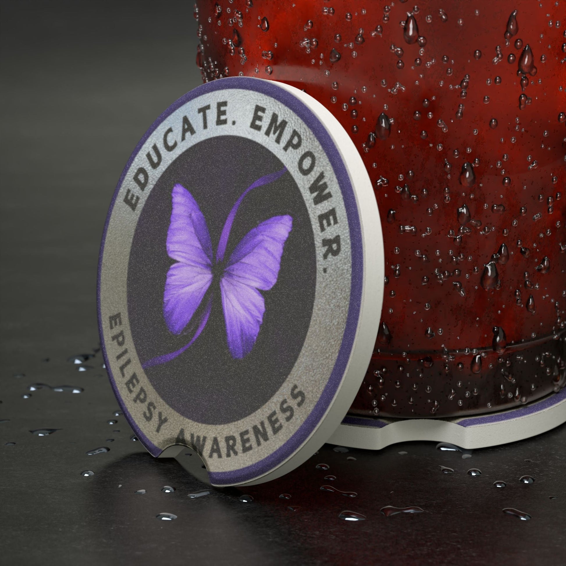 Educate Empower Epilepsy Awareness Soapstone Car Coaster - Home Decor - EpiAl's Shop