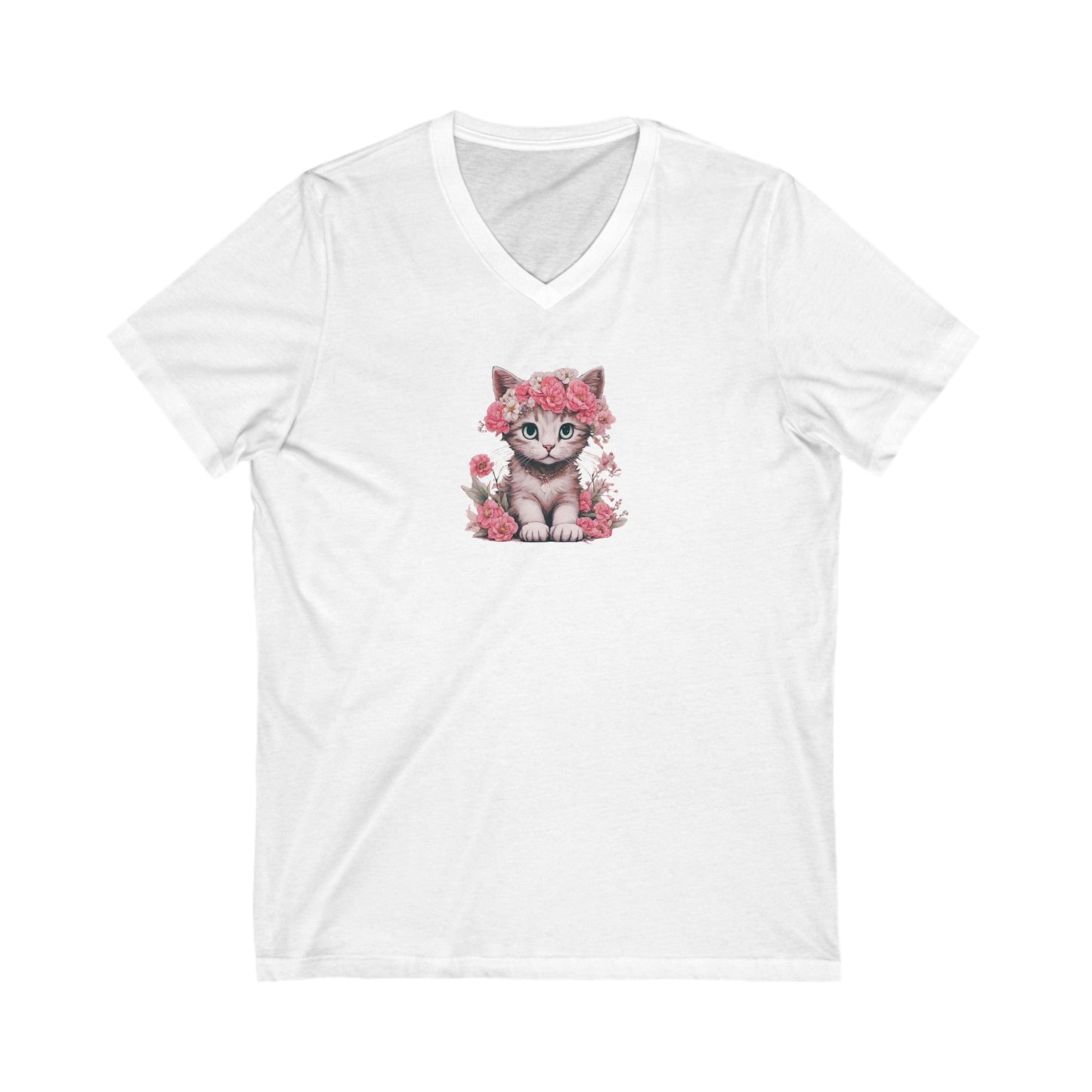 Flower Kitty Unisex Jersey Short Sleeve V - Neck Tee - V - neck - Epileptic Al’s Shop