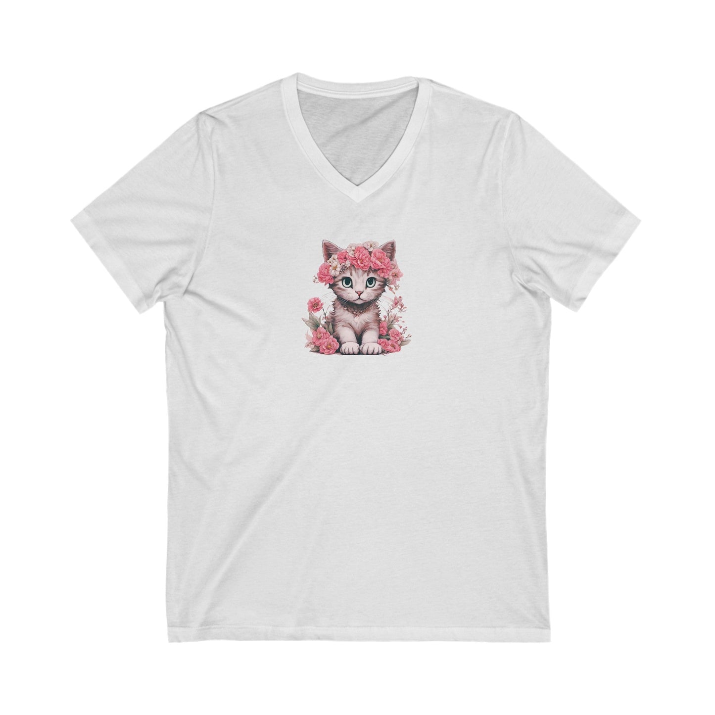 Flower Kitty Unisex Jersey Short Sleeve V - Neck Tee - V - neck - Epileptic Al’s Shop