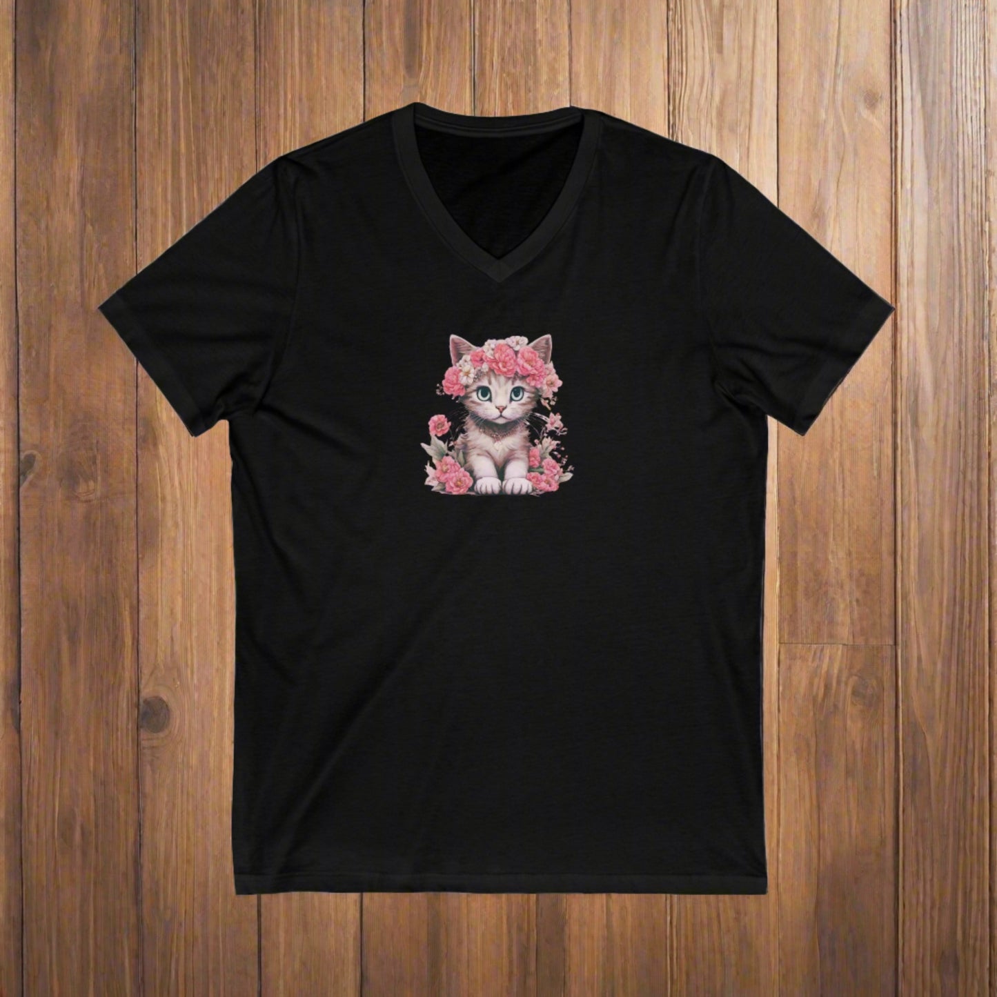 Flower Kitty Unisex Jersey Short Sleeve V - Neck Tee - V - neck - Epileptic Al’s Shop