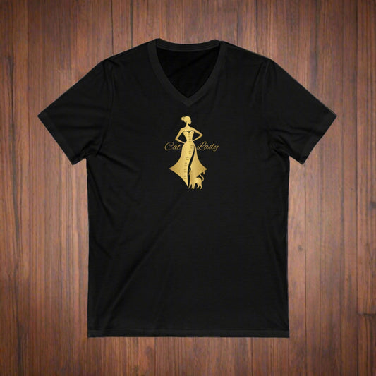 Golden Cat Lady Jersey Short Sleeve V - Neck Tee - V - neck - Epileptic Al’s Shop